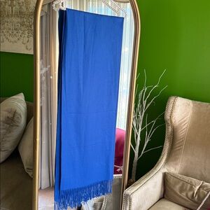 Vibrant Blue Fringed Cashmere Scarf